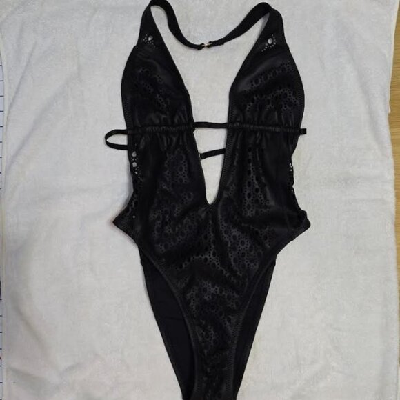 GIGI C Camilla Faux Leather One Piece. Black. Sz S. NWT. RP $280. SEXY! - Picture 9 of 10